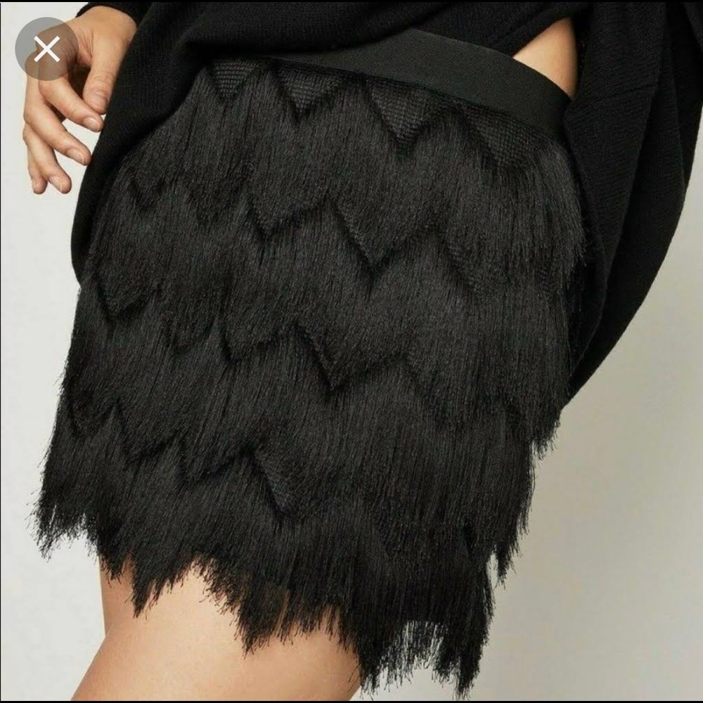 BCBG Black Fringe Mini Skirt Size S NWT $258